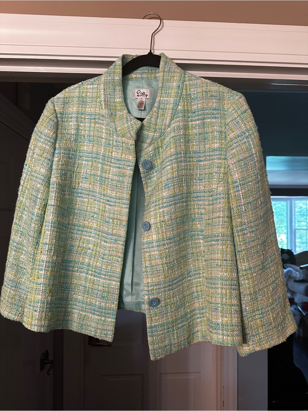 Lilly Pulitzer Vintage Multi Tweed Jacket - Mint, Aqua, Yellow, Blue, and White.